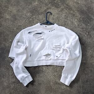 Distressed Roxy Crop Top Crewneck Sweatshirt Womens S White Preppy Trashed